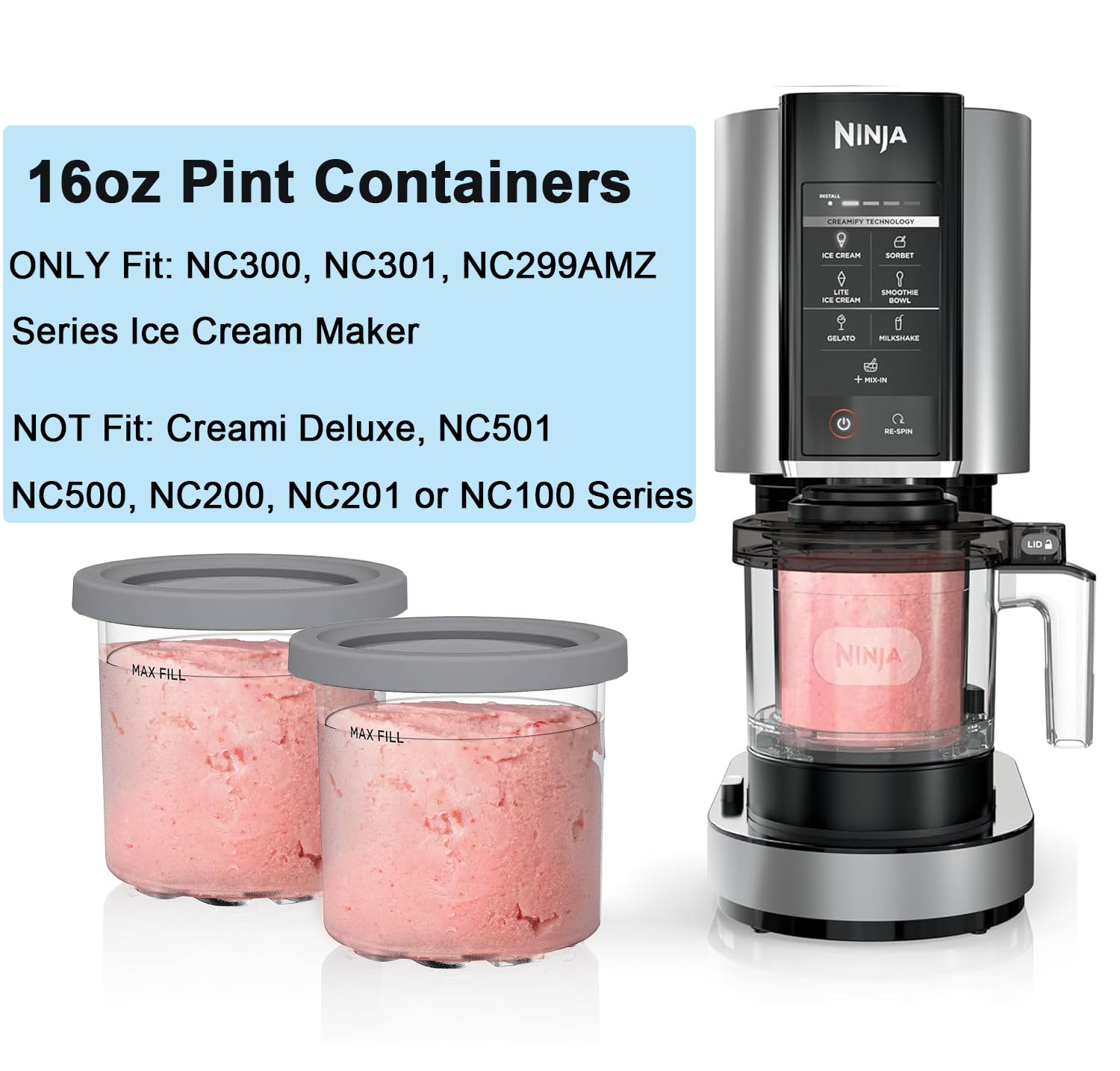 Pots Pour Ninja Creami - Lot De 4 Récipients Avec Couvercles, Sans BPA, Lave-vaisselle