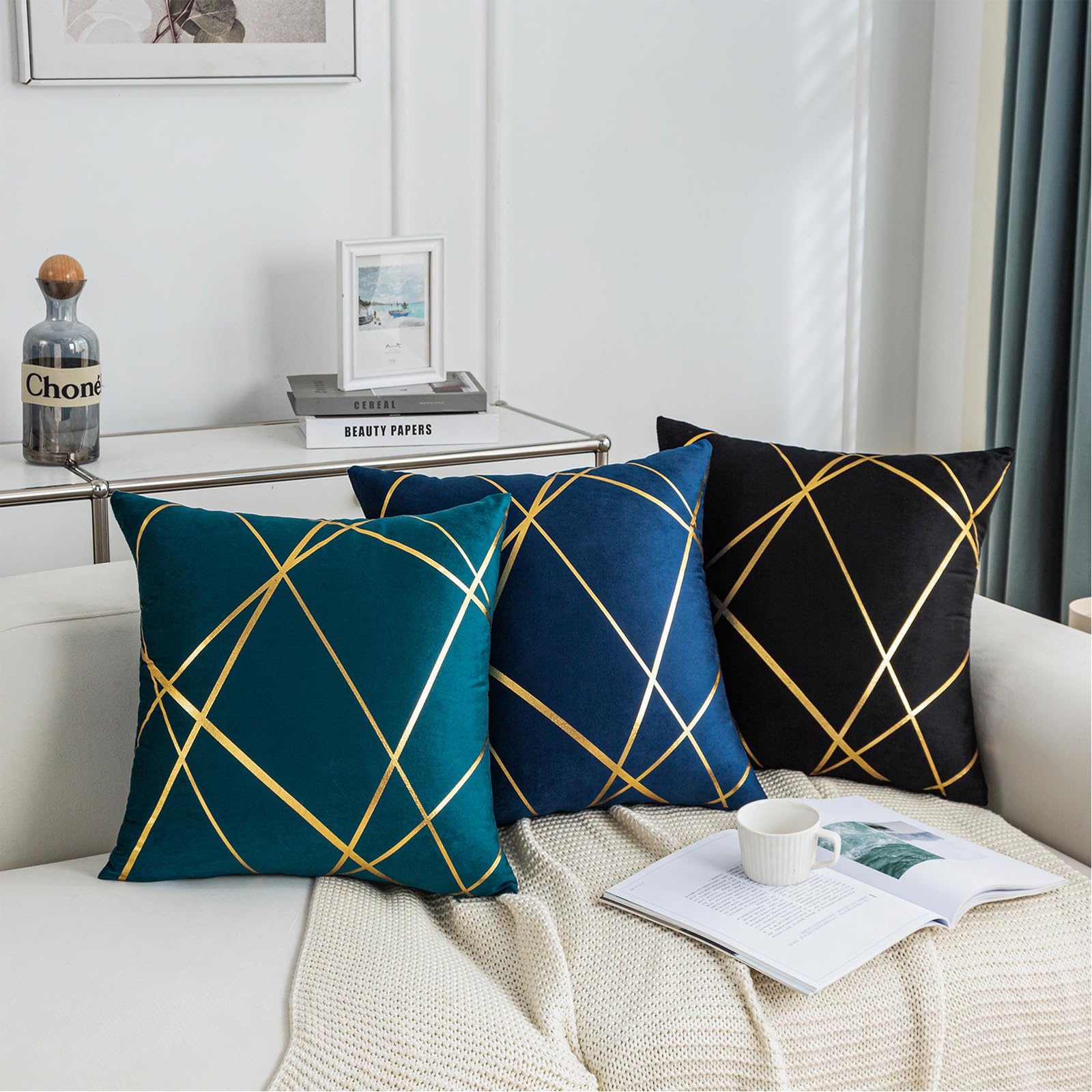 Cuscino Patchwork In Velluto Effetto Seta 40x40 Cm - PANOD | Federa Lussuosa Con Dettagli In Similpelle Dorata Per Divano E Camera Da Letto | Regalo Elegante