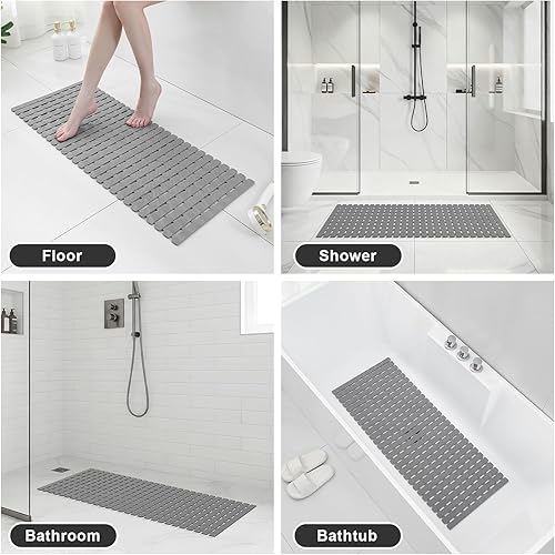 Miniatura 8 de XIYUNTE Tapete de ducha antideslizante para bañera, tapete de baño de PVC de 40 x 16 pulgadas, tapete de ducha antideslizante para ducha interior,