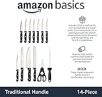 Vista 2 de Yaxa Basics 14-Piece High Carbon Stainless Steel Kitchen Knife Set with Full Tang Construction, Ergonomic Handles, Sharpener and Pinewood Block