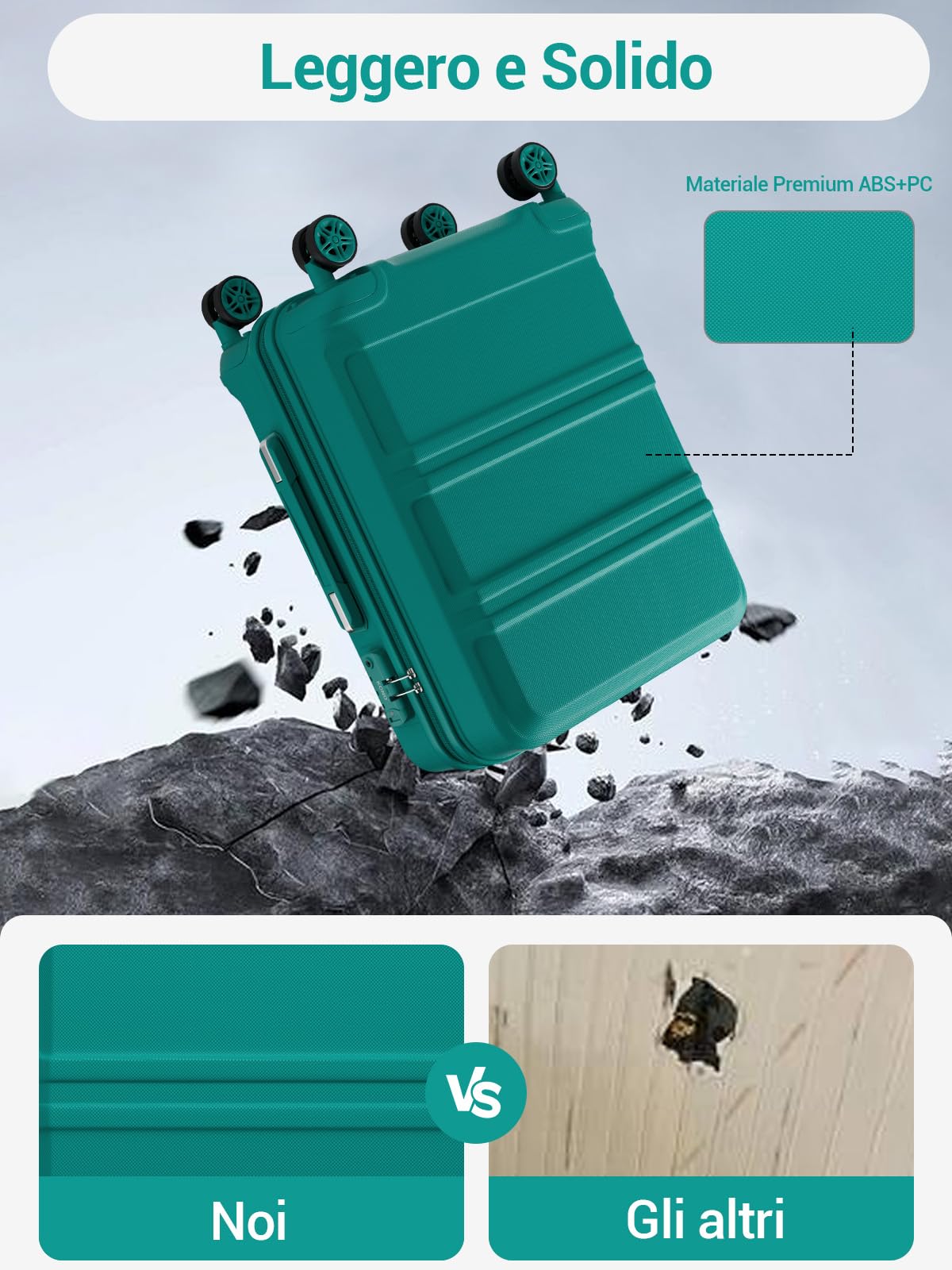 KONO Trolley Bagaglio a Mano 55x38x20 Rigido ABS+PC, Valigia da Cabina Leggera con 4 Ruote Doppie Silenziose TPE e Lucchetto TSA (55 cm, Turchese)
