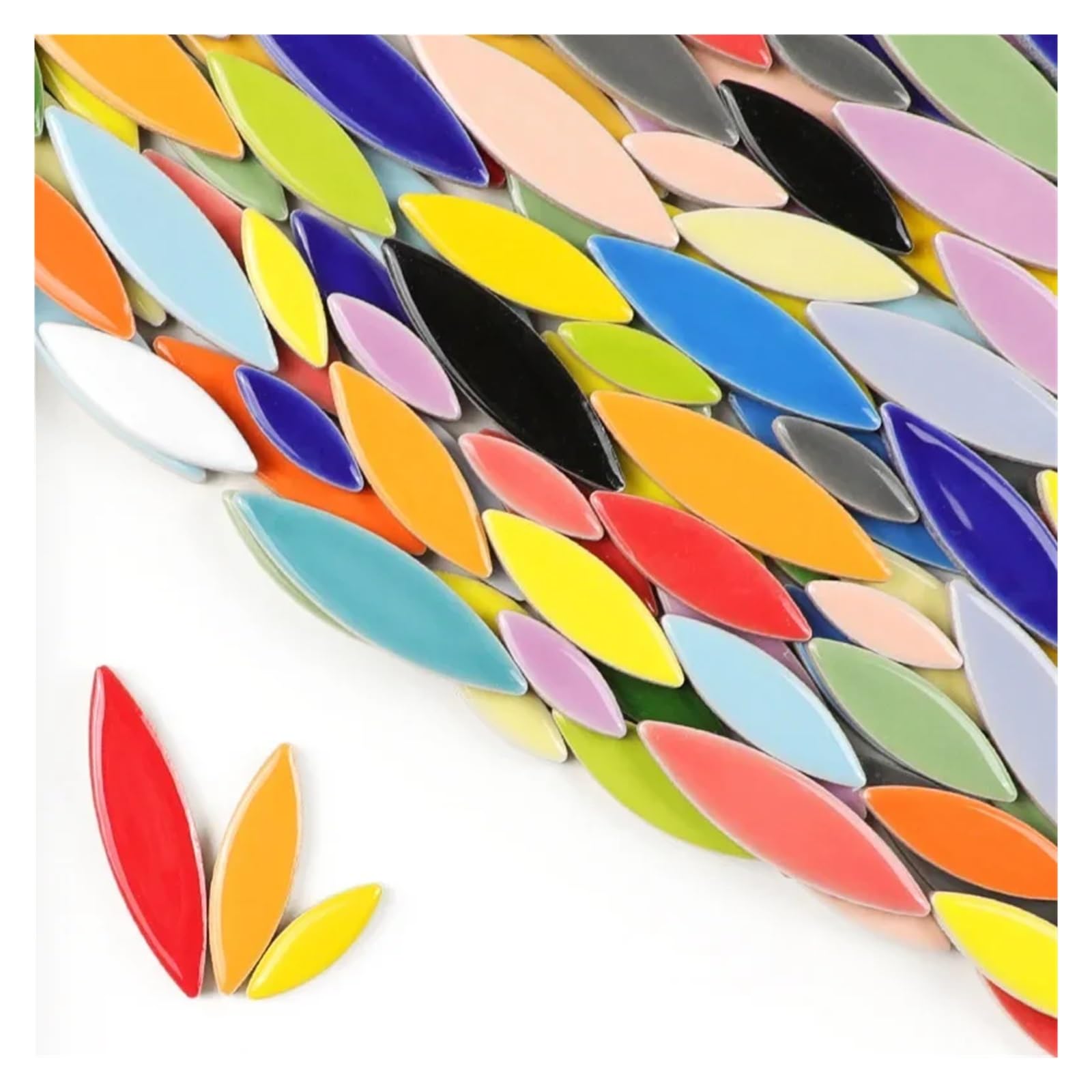 Mosaic Tiles 200g Willow Leaves Mosaic Tiles Porcelain Leaf-Shape Tile 3 Sizes Mix Multi Color DIY Making Stones for Craft Arts Decor