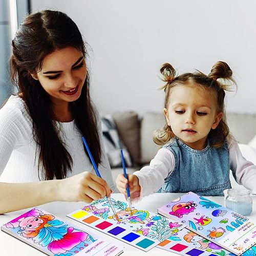 Miniatura 9 de JUNQIU - Juego de pintura de acuarela para niños, libros de pintura de acuarela para colorear para niños pequeños, libros de pintura con agua para