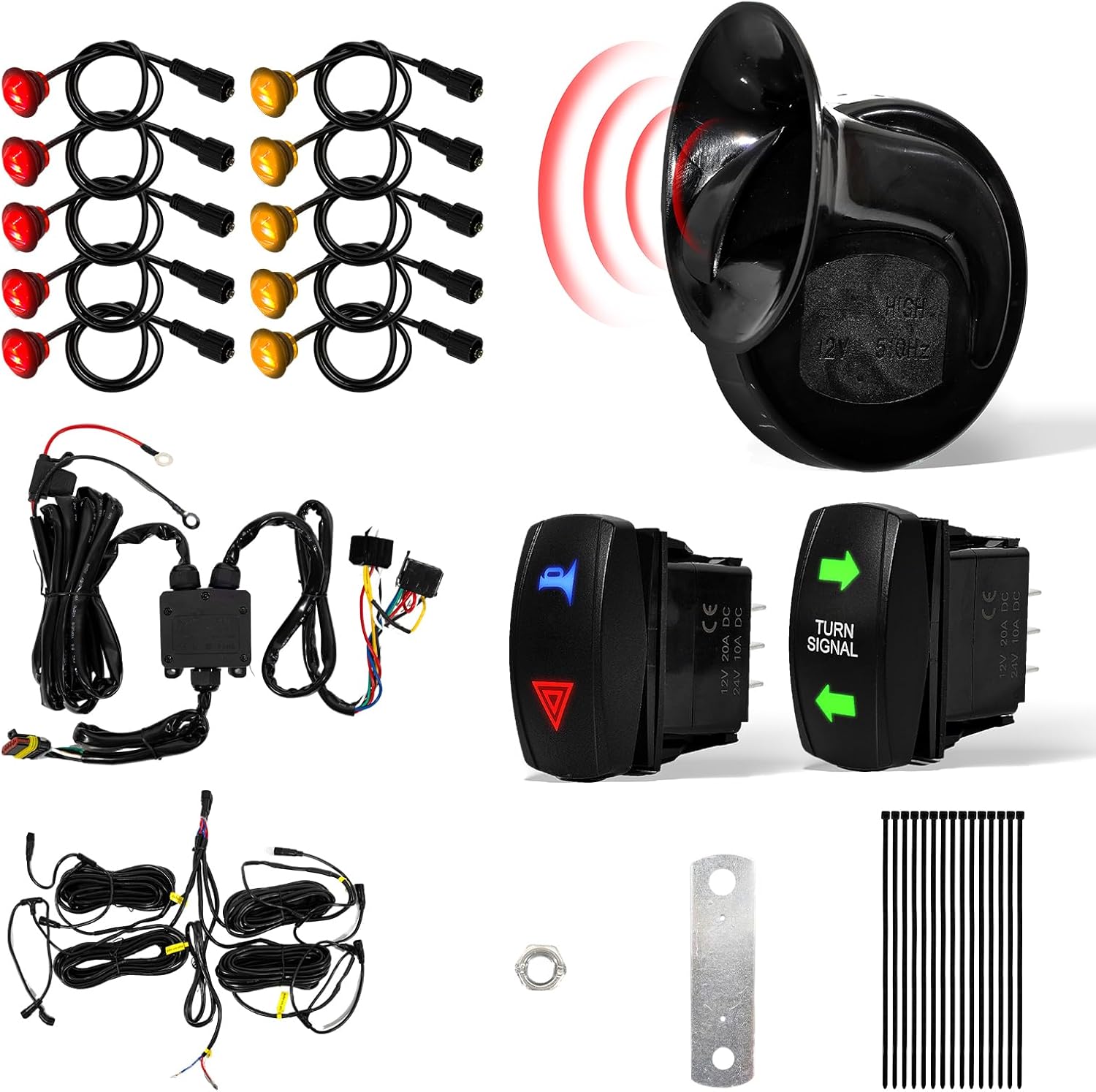 Universal UTV Turn Signal Kit with 110dB Horn Pre-Wired ATV Street Legal Kit for Side By Side UTV Blinker Kit with Turn Lights Rocker Switch Plug-and-Play Compatible with Polaris RZR Can-Am Maverick