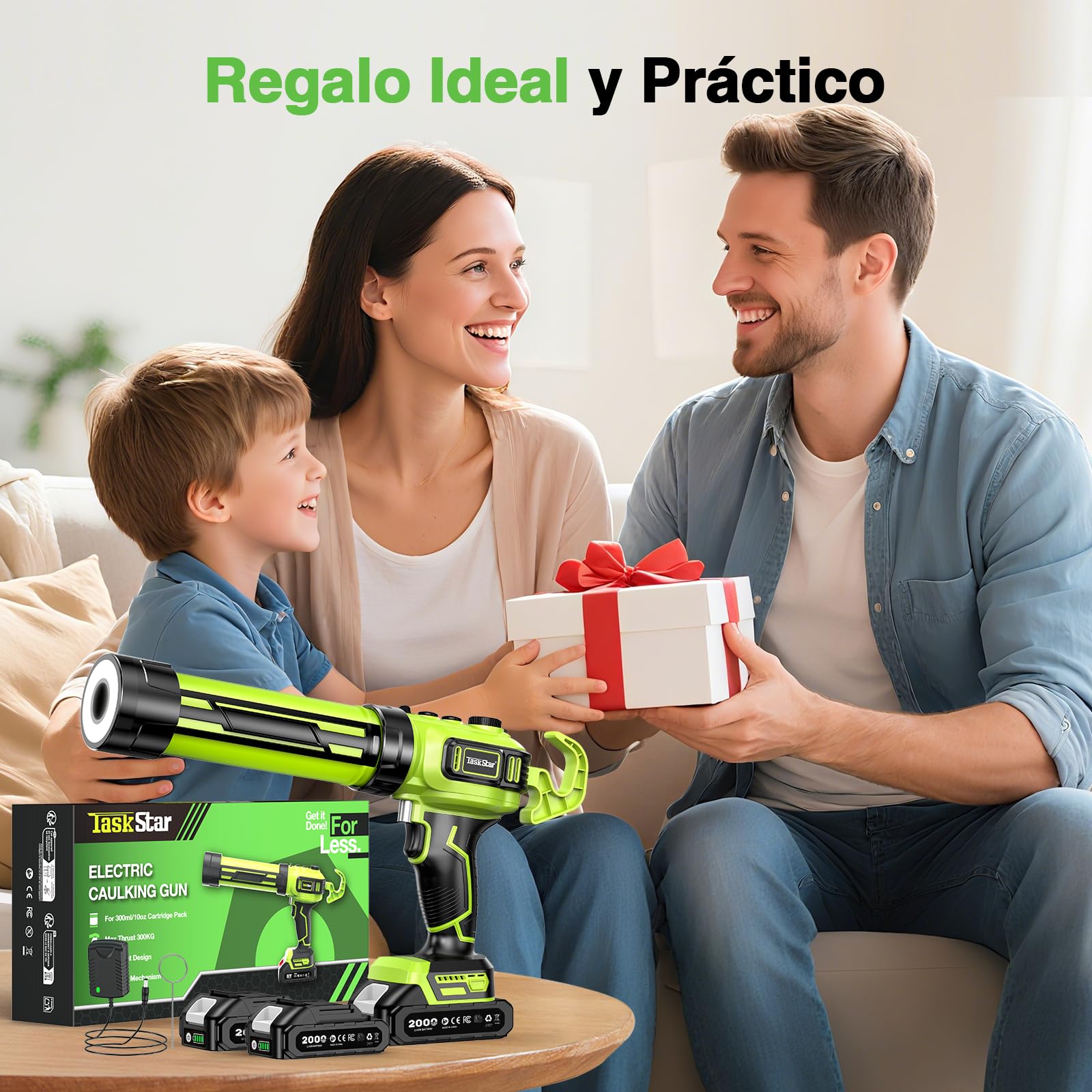 Taskstar Pistola Silicona con 2-Baterías y Luz-LED, Sin Escobillas Mejorado | Pistola Silicona Eléctrica Compatible con Makita 18V Batería de 300ml para Calafateo y Sellado, Bajo Nivel de Ruido
