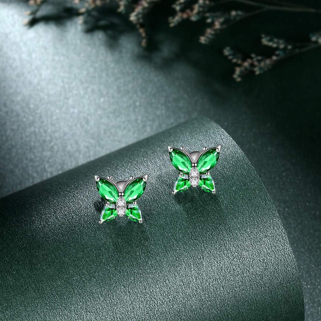 Butterfly Birthstone Earring Studs - Women 925 Sterling Silver December-Tanzanite Birth Stone Animal Butterflies Stud Earring Crystal Birthday Jewelry