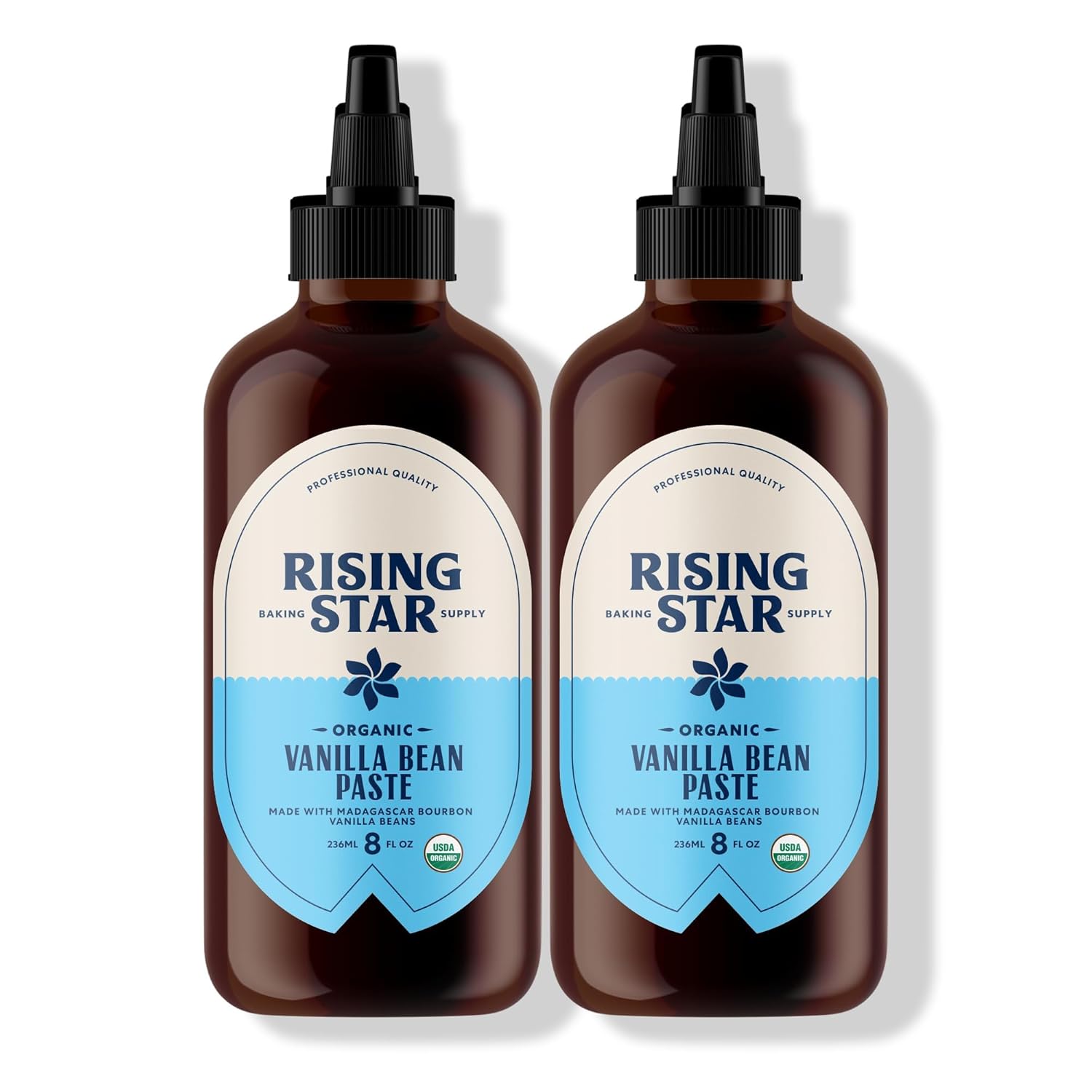 Rising Star Organic Vanilla Bean Paste, 8 oz (2 Ct) – Organic Madagascar Bourbon Bean Paste for Baking & Desserts, Non-GMO, Vegan, Gluten-Free, Kosher