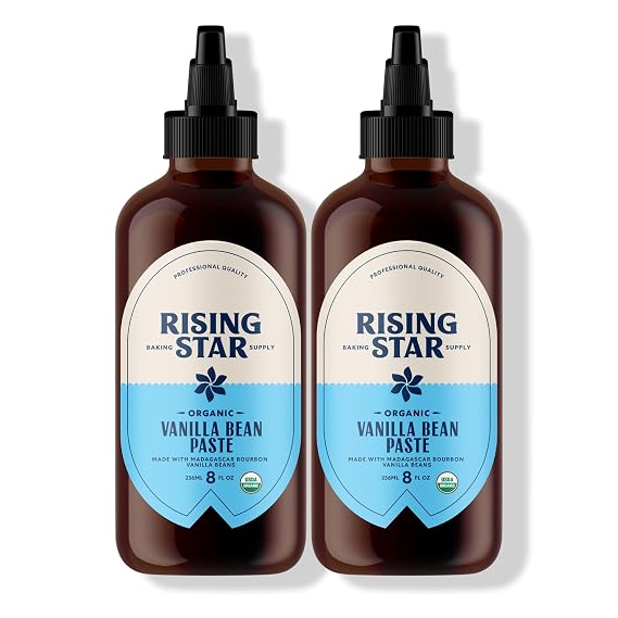Rising Star Organic Vanilla Bean Paste, 8 oz 2 Ct Organic Madagascar Bourbon Bean Paste for Baking & Desserts, Non-GMO, Vegan, Gluten-Free, Kosher
