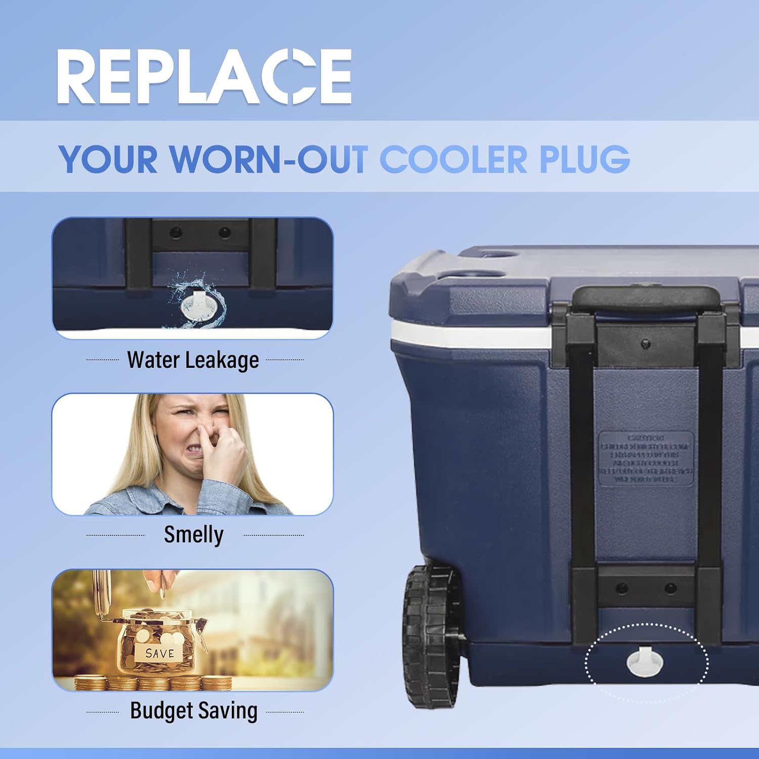 Cooler Drain Plug Kit Replacement for Coleman Xtreme Coolers 50qt 58qt 82qt Ice Box Drain Plug, Rubbermaid Drain Plug Assembly with 1.5" Shaft Length - 2 Pack