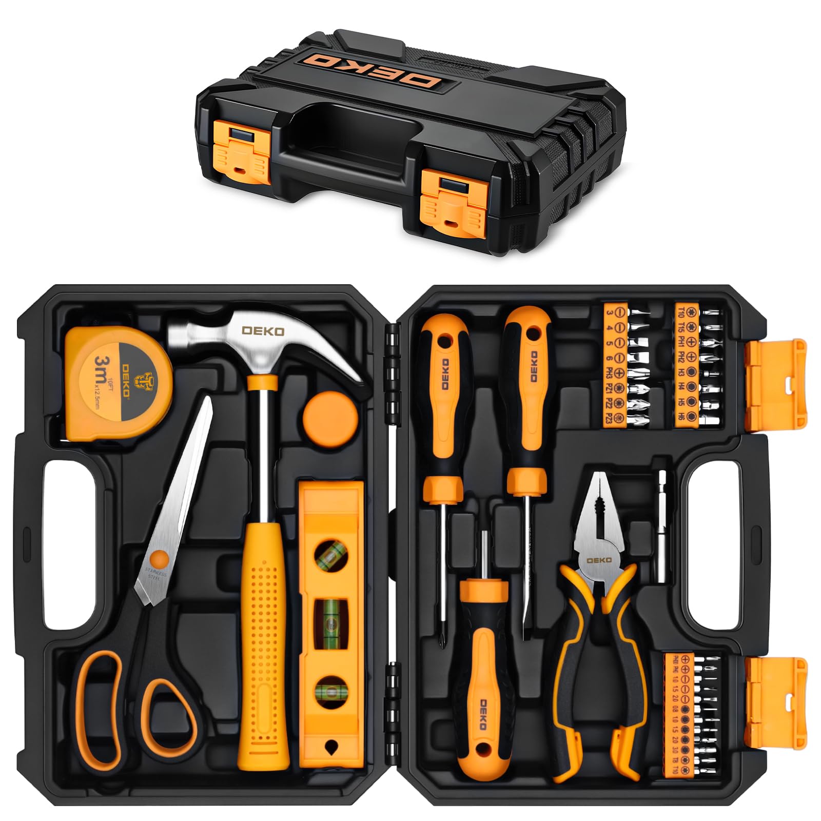 DEKOPRO Juego de 42 Herramientas de Mano, Color Amarillo | Caja de Herramientas Pequeña para Reparaciones Domésticas, Bricolaje y Montaje de Muebles
