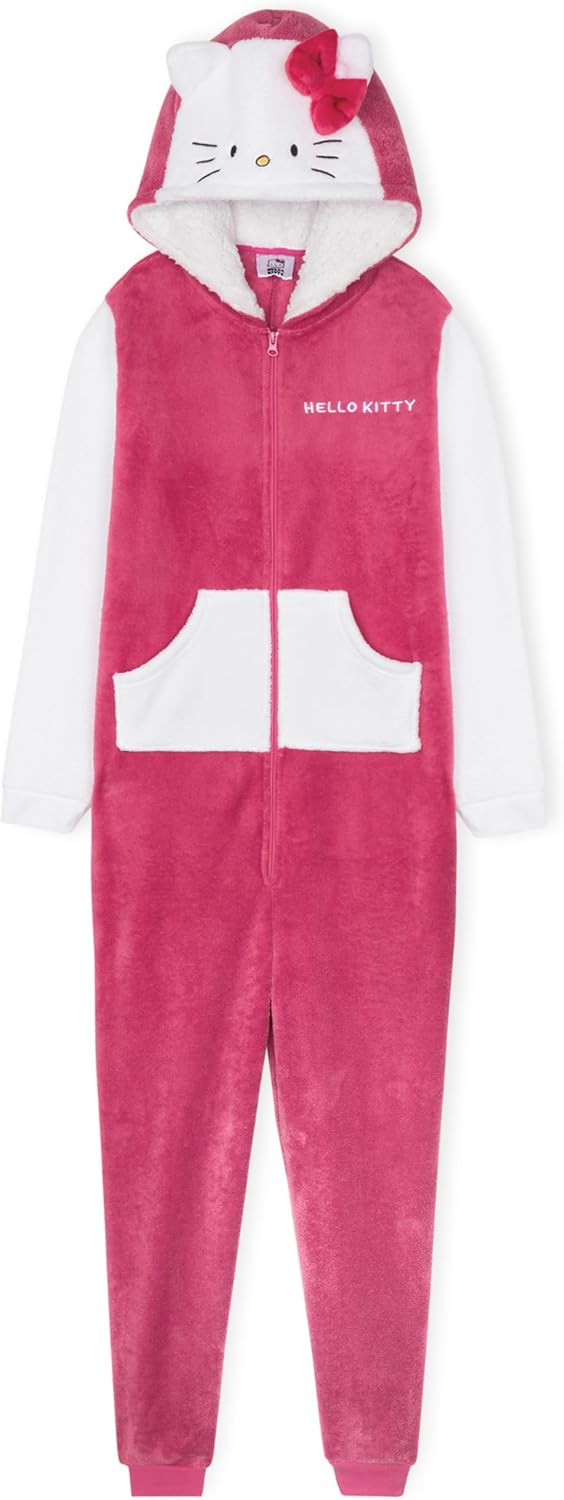 Hello Kitty Sanrio One Piece Pajamas for Girls, Teens Kawaii Loungewear Zip Up Sleepwear Jumpsuit Lounge PJs Gifts for Girls