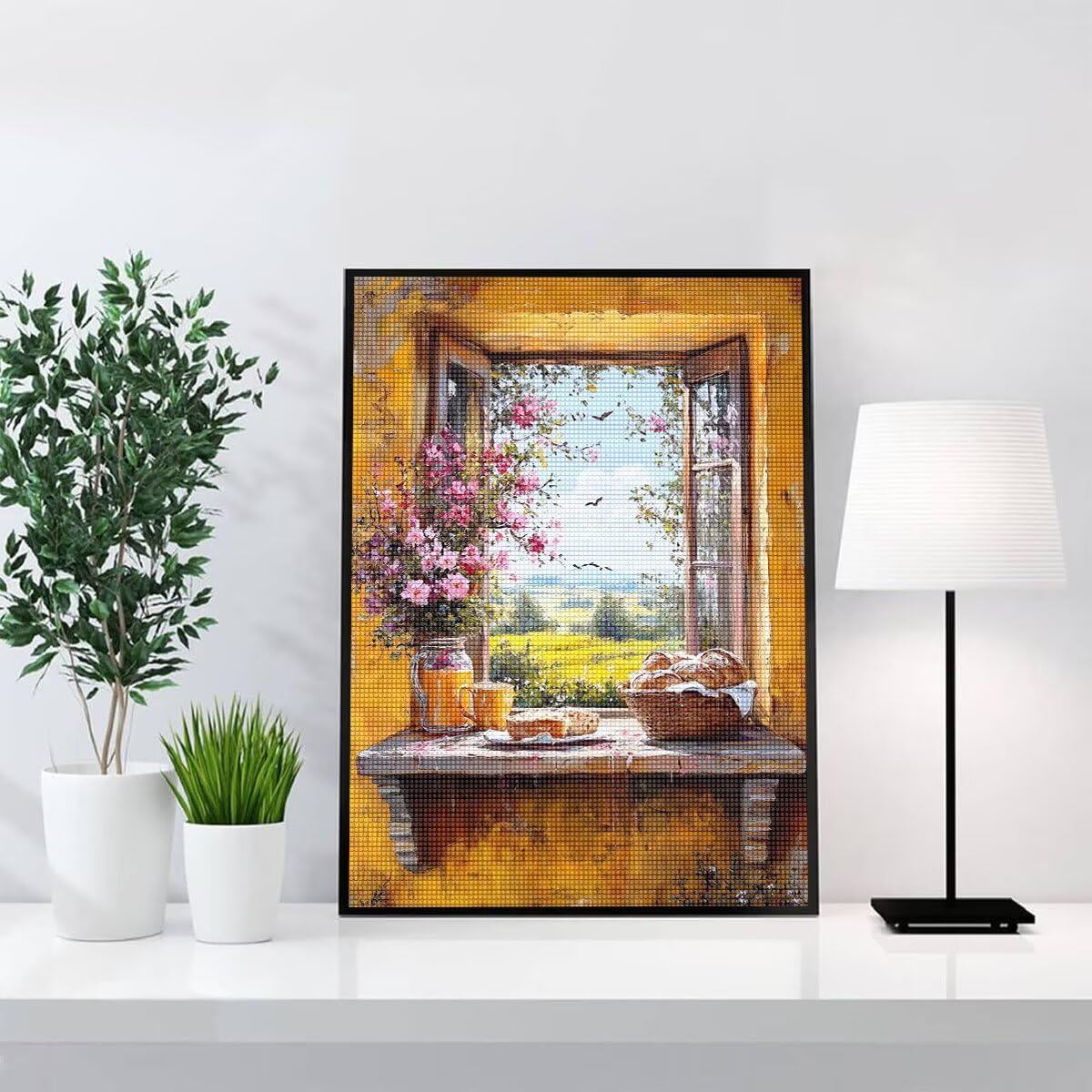 Diamond Painting Kit Completo, Diamond Painting Davanzale, 5D Quadrato Pittura Diamante Kit Manualidades Adultos DIY Diamantini Crystal Art Disegni Ricamo Punto Croce Artigianale,90x120cm Fiori j0-636