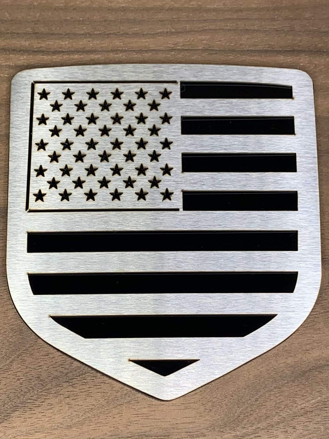 300 Industries Tailgate Emblem Badge for Dodge Ram 1500/2500/3500 (2009-2018, American Flag - Silver Over Black)