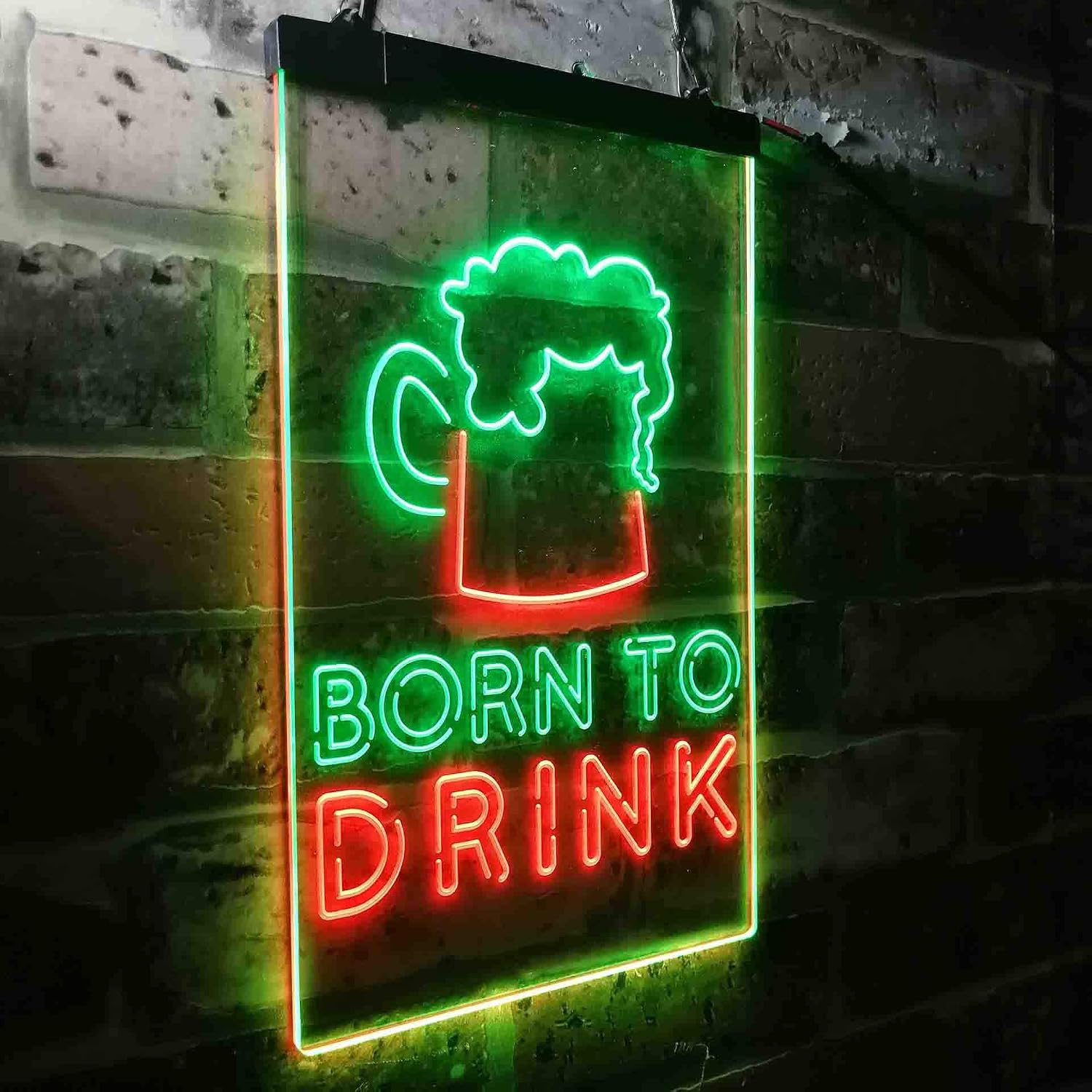 ADVPRO Born to Drink Man Cave Bar Dual Color LED Neon Sign Green & Red 8 x 12 Inches st6s23-i3678-gr