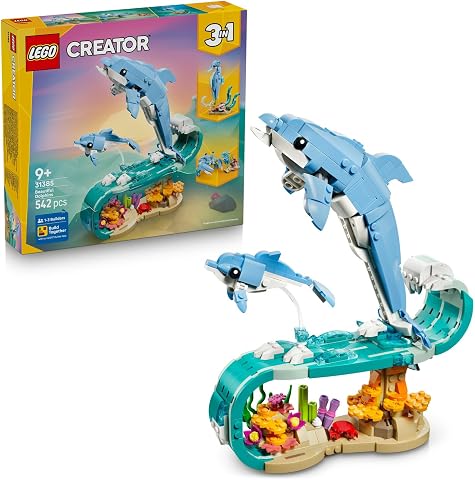 LEGO Creator 3'ü 1 Arada Deniz Hayvanları: Güzel Yunuslar 31385 | 9 Yaş ve Üzeri Çocuklar için Denizatı veya Yengece Dönüşebilen Yaratıcı Oyuncak Yapım Seti, Hediye Fikri (542 Parça)
