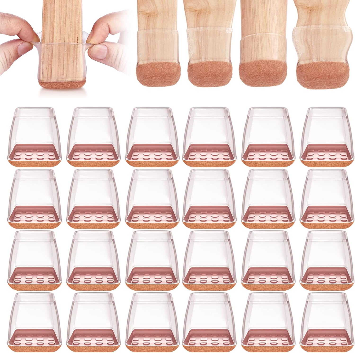 Clear Chair Leg Protectors for Hardwood Floors 32PCS, Round & Square