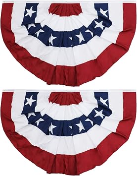 American Pleated Fan Flag, 3 x 6 Ft USA Patriotic Half Fan Bunting, Indoor Outdoor 4th of July Memorial Day 250th Anniversary Decorations 2 Pcs