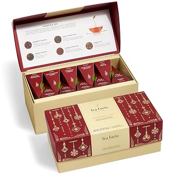 Tea Forte Warming Joy Tea Bags Gift Set, Holiday Spice Tea Sampler with 20 Pyramid Tea Influsers in Festive Presentation Gift Box, Organic Tea Bags Variety Pack