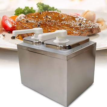 Sauce Dispenser Pump, 4L Double Head Food Dispenser Stainless Steel Condiment Pump Dispenser for Sauces, Ketchup, Salad Dressings and Other Liquid Sauces