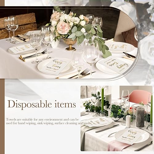 Miniatura 5 de Outus Servilletas doradas de boda de 2 capas con diseño de lágrimas felices, paquetes de servilletas de bebidas, servilletas de cóctel, servilletas