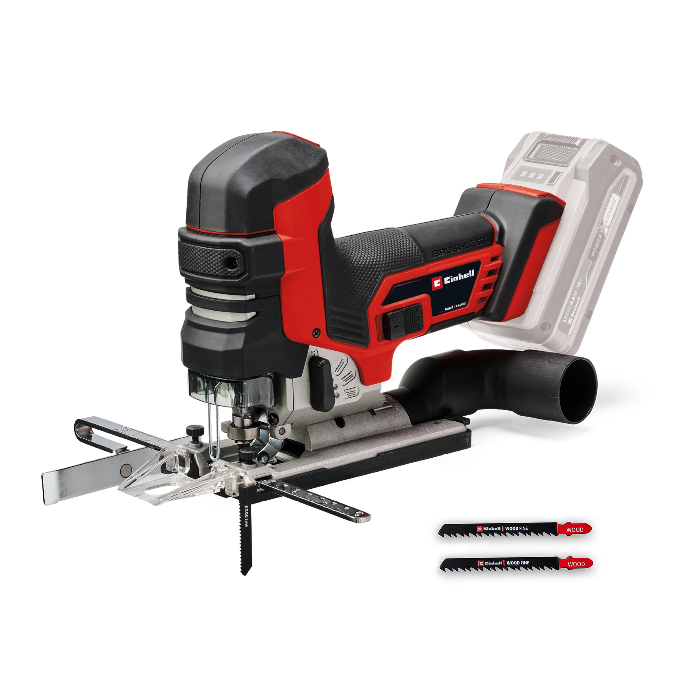 Einhell Accu Decoupeerzaag TE-JS 18 Li-Solo Power X-Change (Li-Ion, 18 V, max. 80 mm, 4-traps pendelslag, zuigadapter, riphek, LED-verlichting, zonder accu en lader), Rood/Zwart