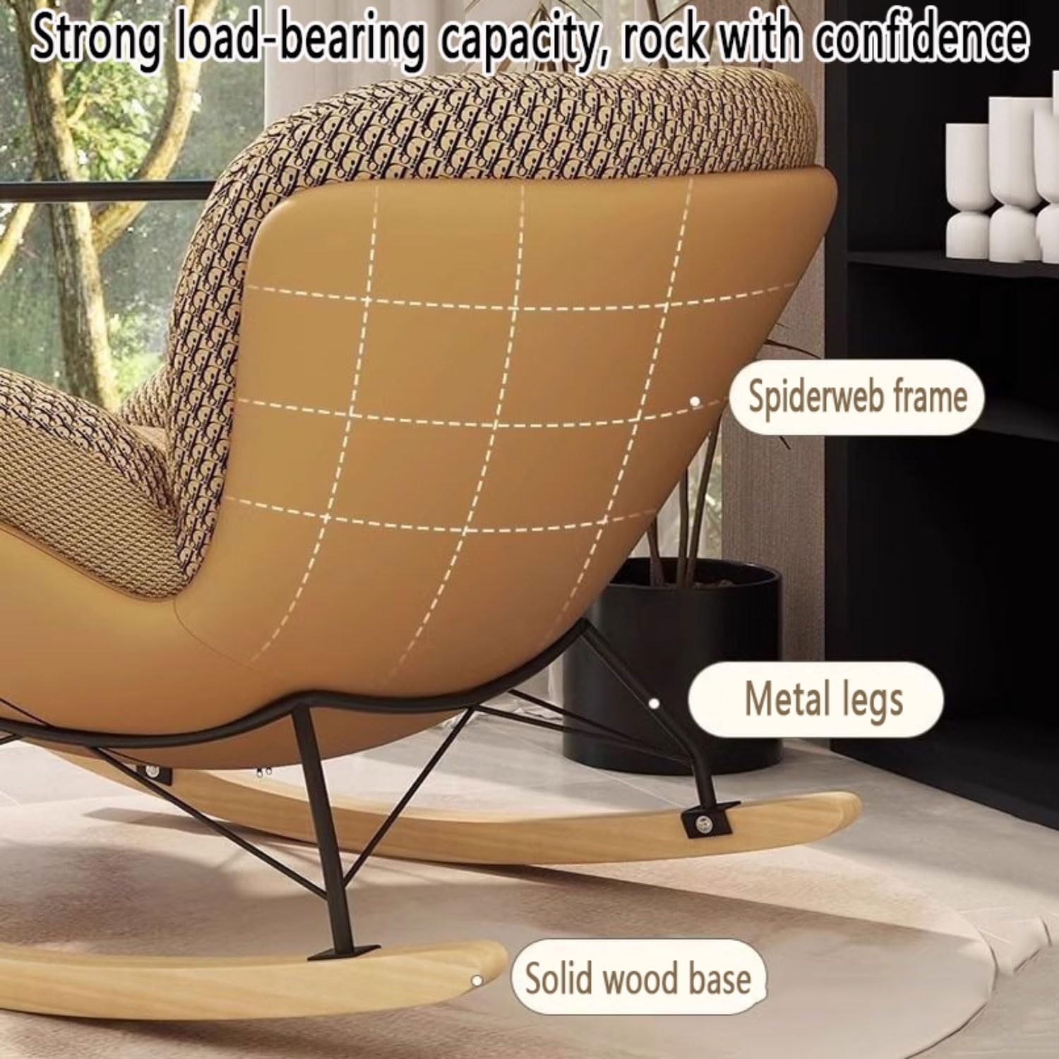 Poltrona Moderna Poltrona Lounge Moderna per Balcone Poltrona a Dondolo on Seduta Ergonomica in Tessuto Imbottito Sedia a Dondolo per Soggiorno/Camera da Letto Sedia Papasan con Braccioli