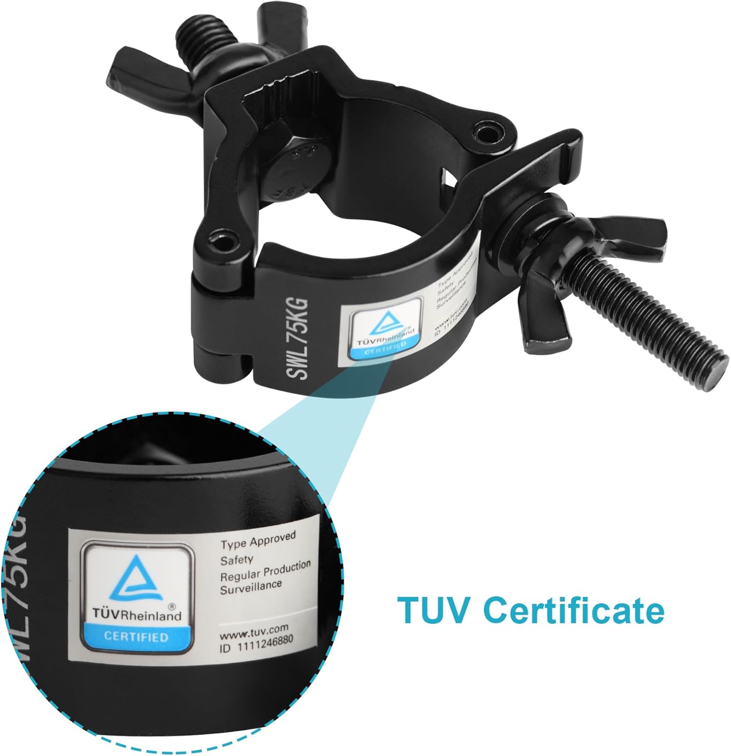 10 Pack Black Truss Clamps, 1-1/2" OD Aluminum Alloy DJ Stage Light Clamp Hook Fits 1.37"-1.57" OD Pipe with TUV