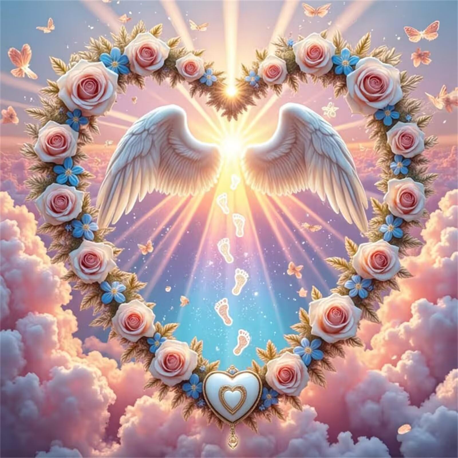 5D Fai Da Te Diamond Art Painting Kit Completo,Ali a forma di cuore di rosa Adulti Diamond Painting Strass Kit per Pittura Diamante Punto Croce Ricamo Painting Casa Parete Decorazioni,tonda 95x95cm