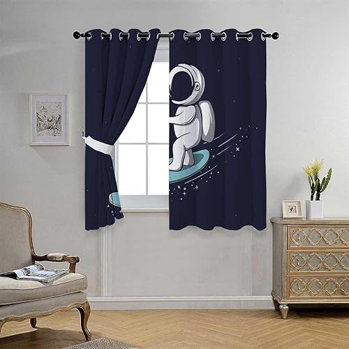 Cortinas para Sala Elegantes Modernas - Cortina de dibujos animados de astronauta para puertas corredizas de vidrio, cortinas para cuartos