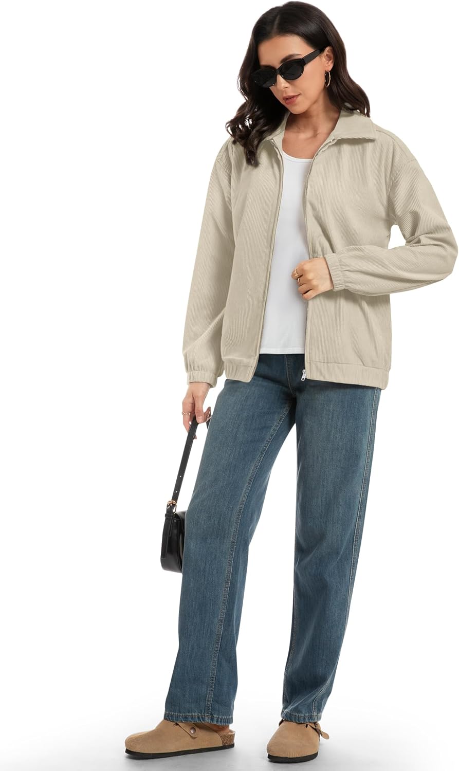 Casly Lamiit Women's Corduroy Jacket Fall Casual Zip Up Lapel Coat Trendy Winter Barn Jackets - Image 2