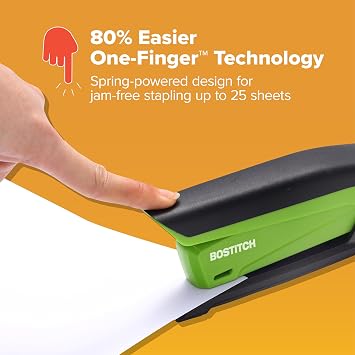 Bostitch Office Executive 3 in 1 Stapler, One Finger, 20 Sheet, Green
