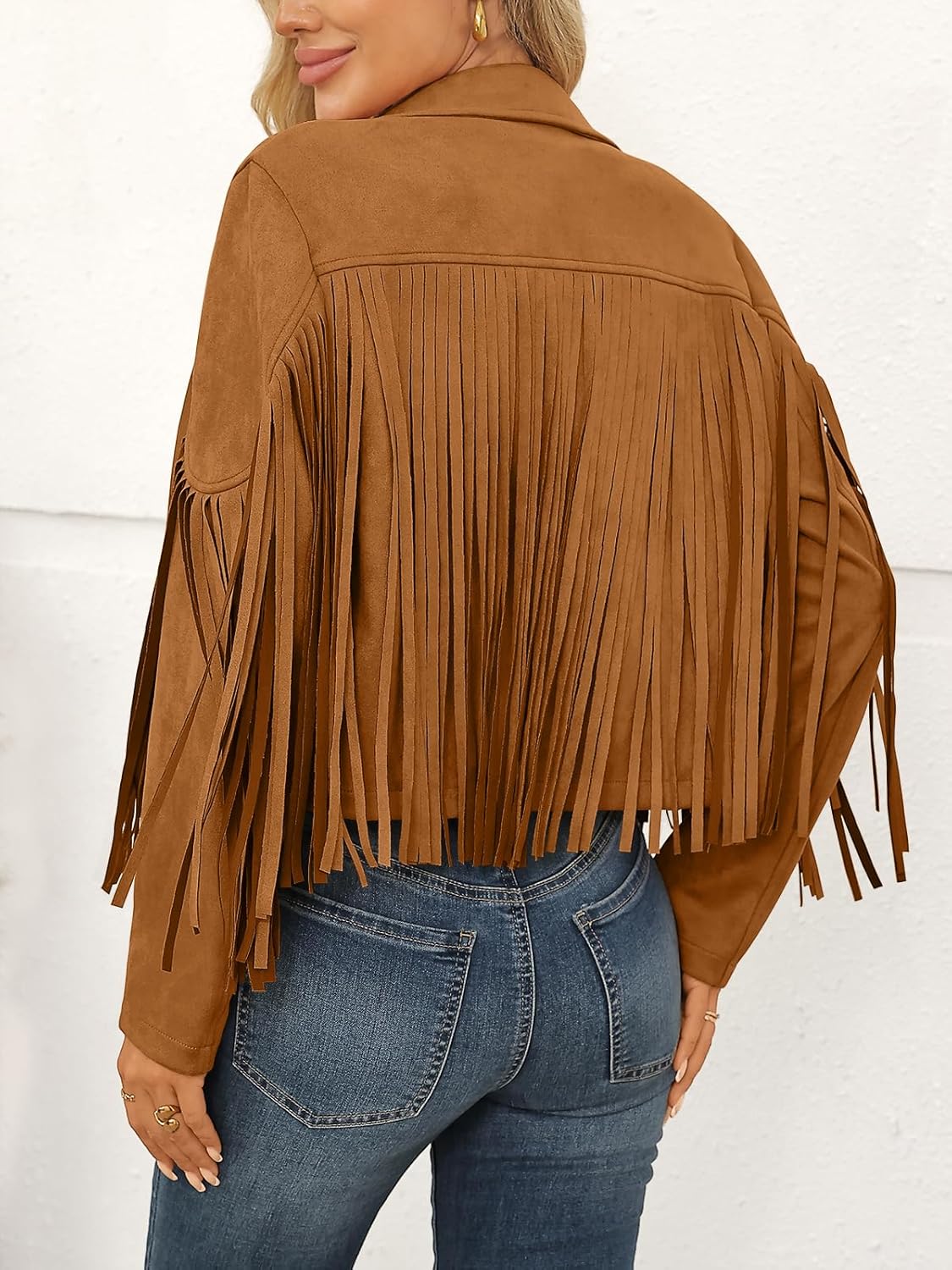 LILLUSORY Womens Cropped Fringe Faux Suede Leather Fall Jackets Western Cowgirl Country Concert Outfits - Image 4