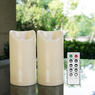 Flameless Outdoor Waterproof LED Pillar Candle with Remote Timer Battery Operated Flickering Resin Candle Light for Halloween Christmas Wedding Party Centerpiece Decorations Supplies 3”x 6” 2-Pack