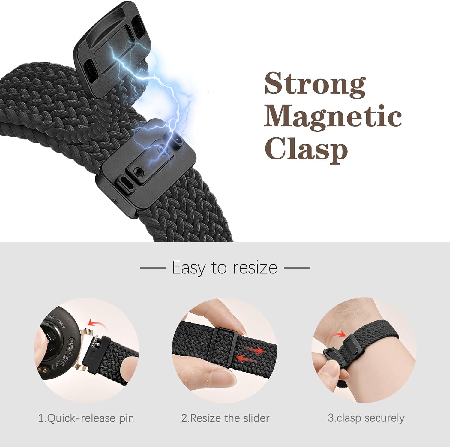 Watch Bands Compatible with Garmin Lily 2 Active/Lily 2 for Women,2 Pack 14mm Braided Stretchy Nylon Wristband Magnetic Buckle Replacement Sport Strap for Garmin Lily 2 Classic Accessory image 2