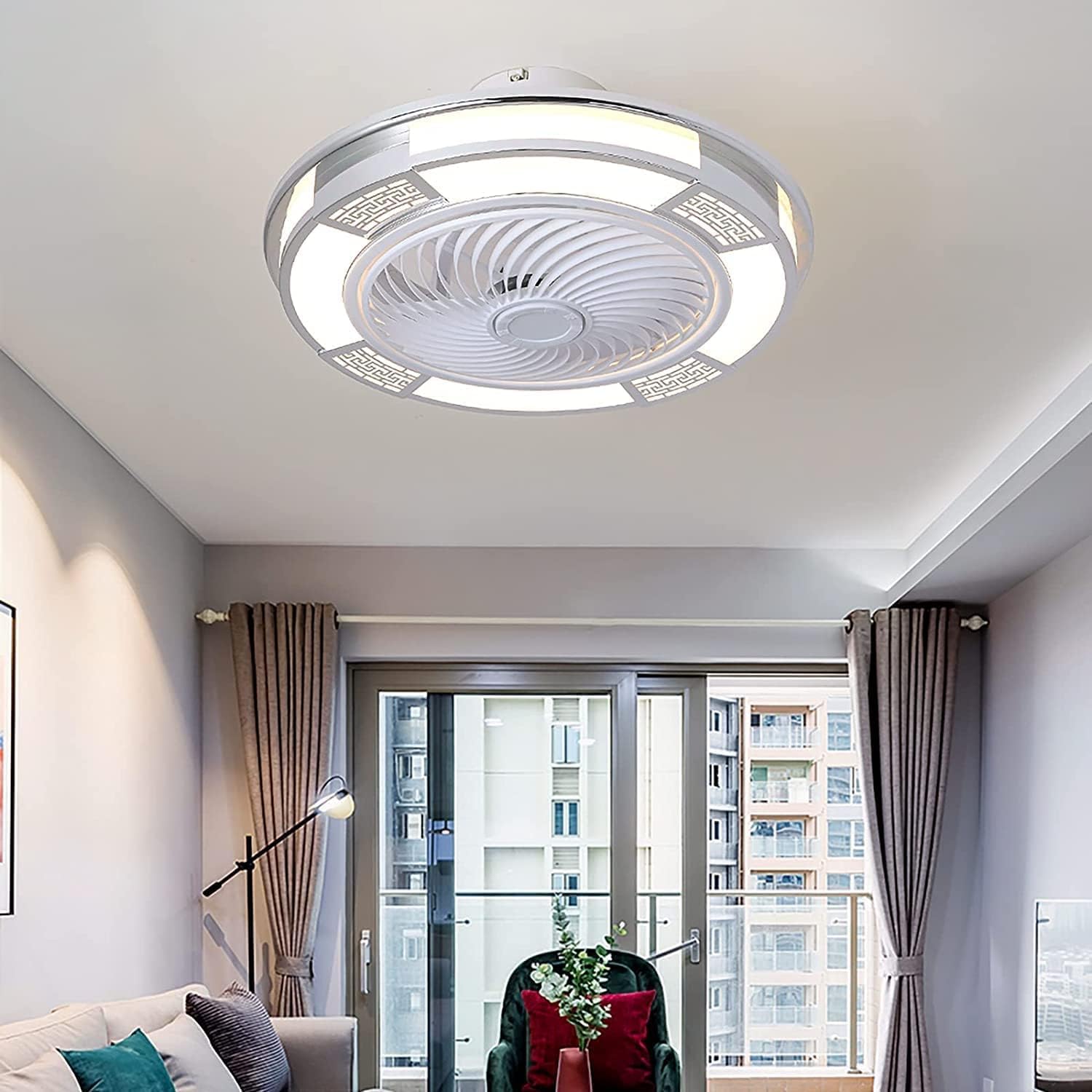 Retro Ceiling Fan Light and Remote Silent Fan Ceiling Lamp 3 Wind Speeds Changeable 3 Color Changing Lighting Fixtures Dimmable Fan Light for Bedroom Dining Room Living Room