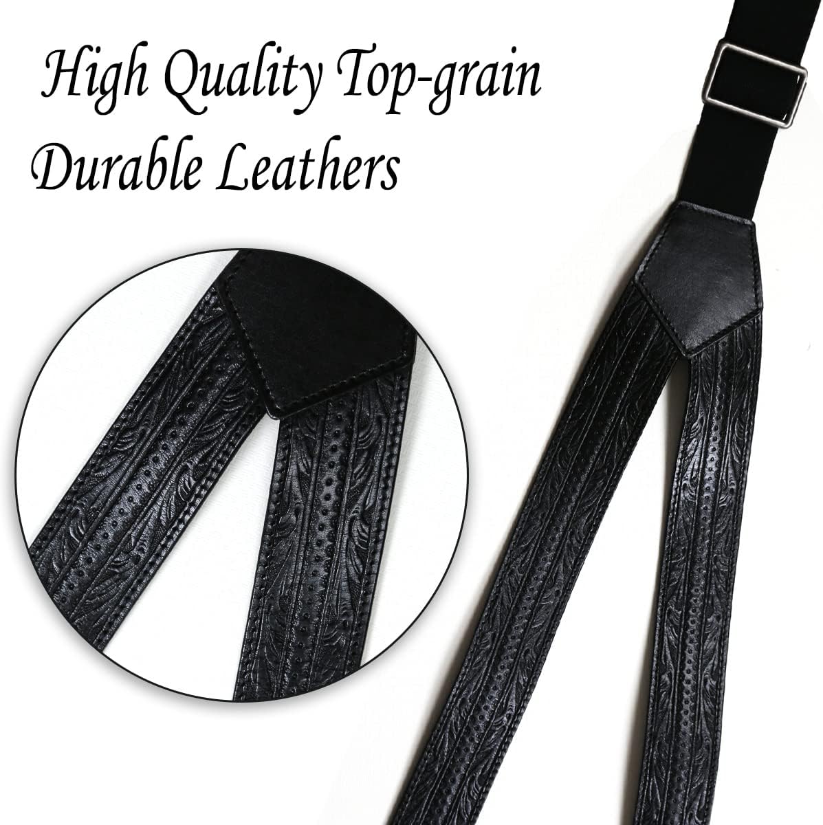 Leather Suspenders for Men Heavy Duty With Hooks Vintage Western Men's Braces