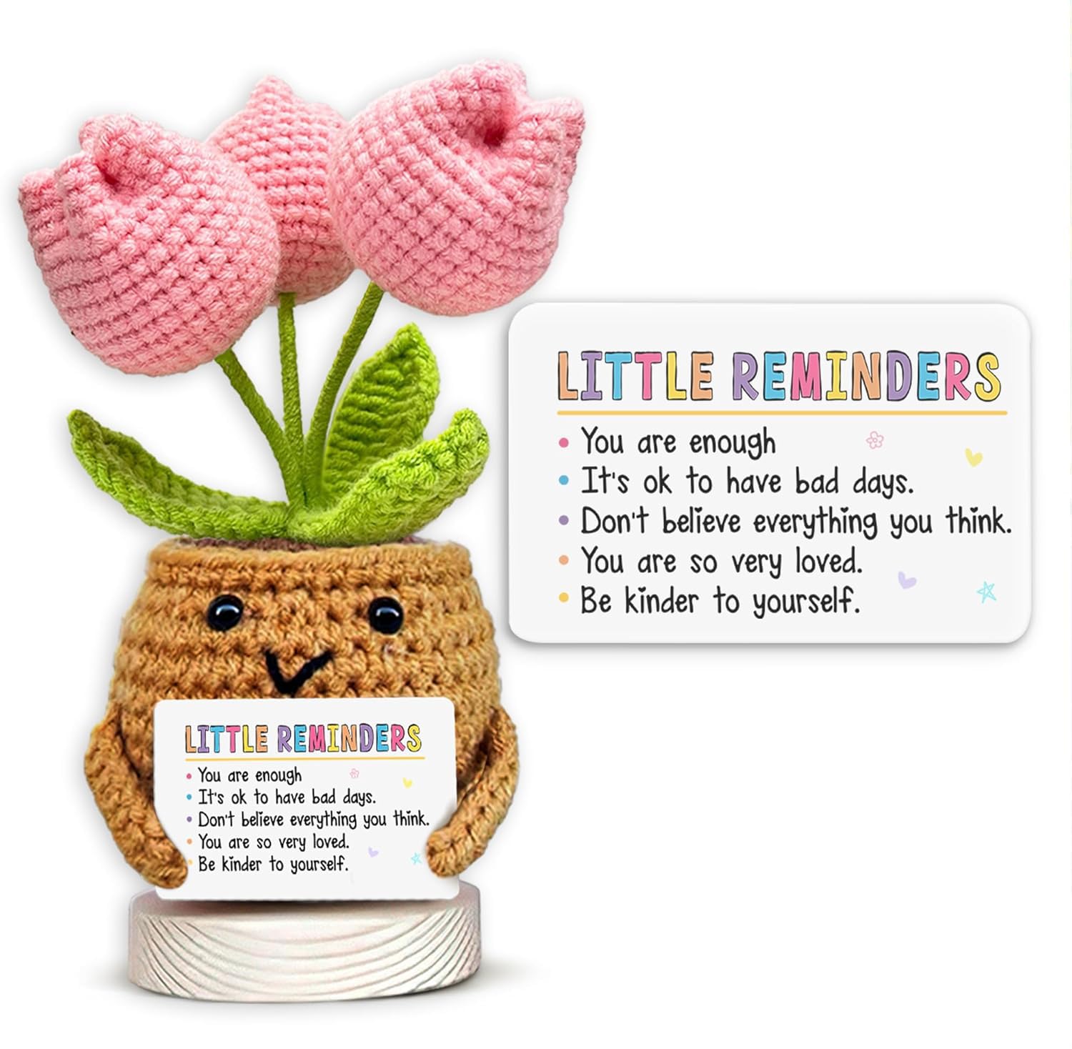 ALUNME Handmade Positive Tulip Crochet, Valentines Day gifts - Little Reminder You Are Enough - Inspirational Positive Energy Gift for Coworker (Little Reminder) — image 1