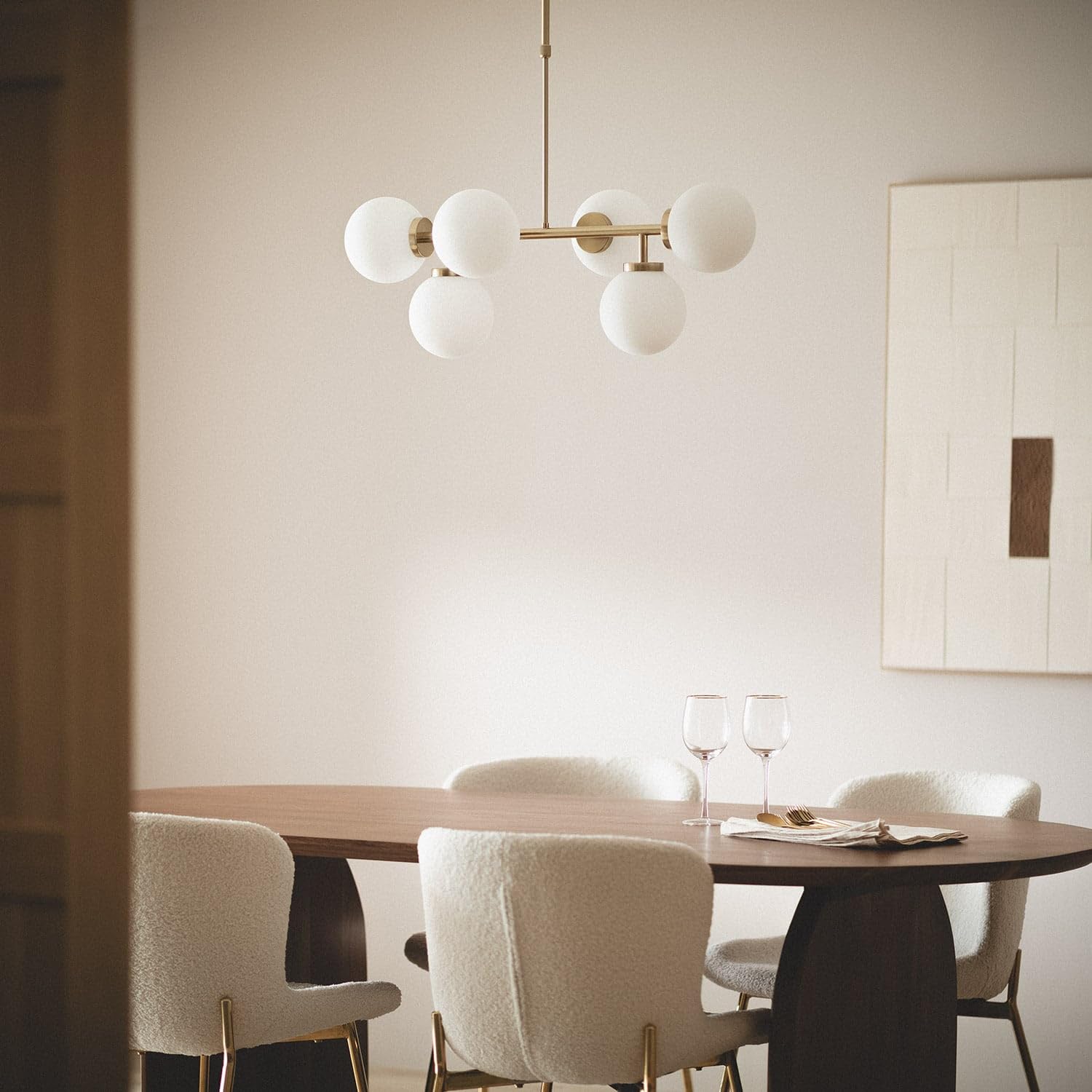 LEDKIA Lámpara de Techo Metal y Cristal Lautrec Dorado | Diseño Moderno y Elegante | Metal y Cristal | Regulable en Altura | 6 Bombillas E27 No Incluidas | Salón; Dormitorio