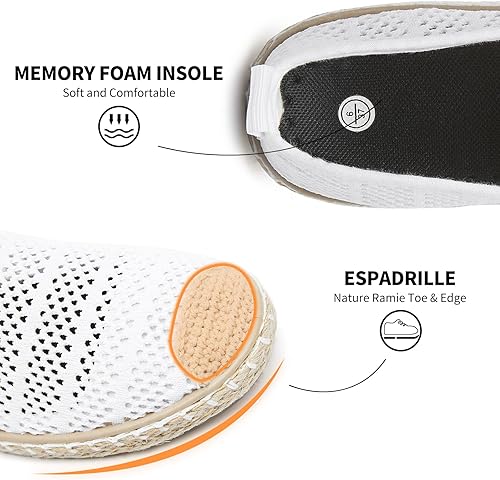 Miniatura 4 de BABUDOG Zapatos planos de malla transpirable para mujer, mocasines suaves, mocasines blancos sin cordones