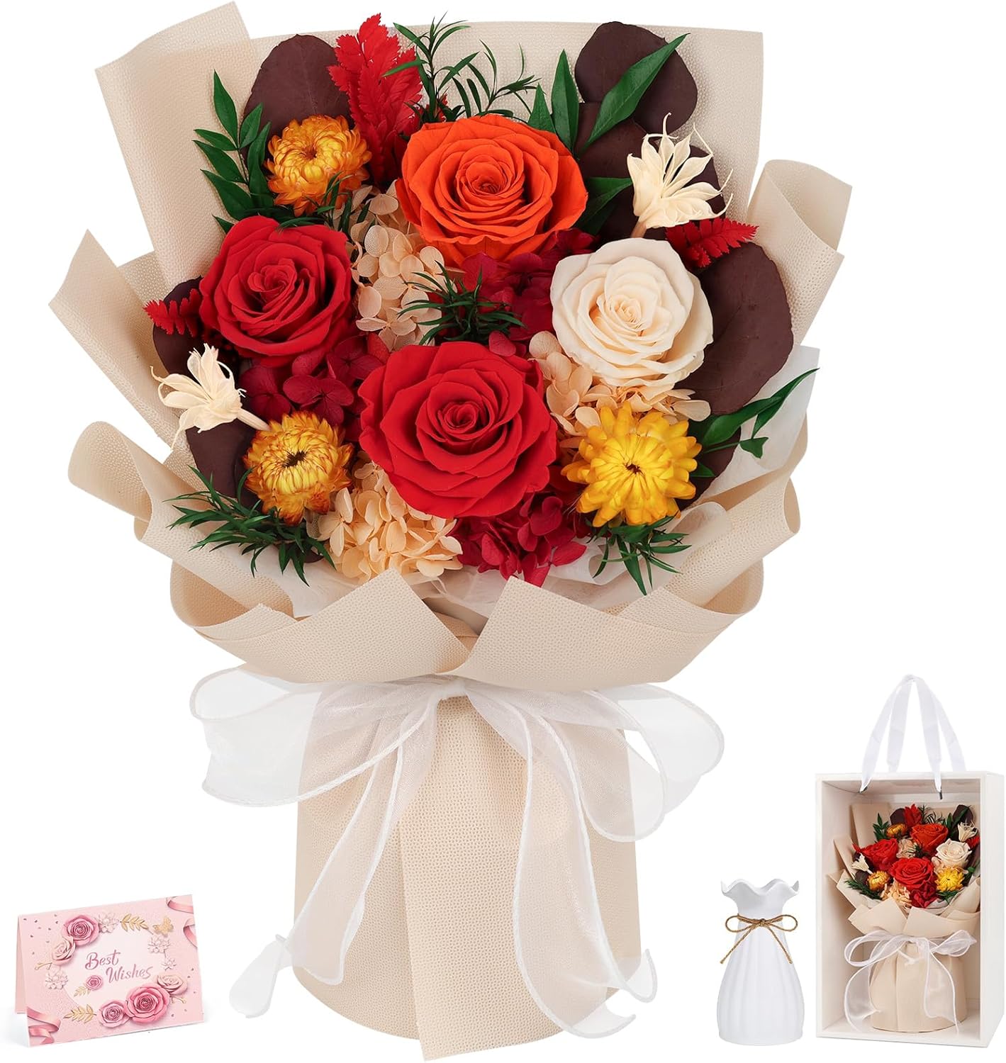 Flowers for Delivery Prime Preserved Flowers Bouquet with Vase That Last 3-5 Years Real Forever Flowers Rose Bouquet for Mom Mother Women Wife Friends Birthday Valentines Day Gifts for Her