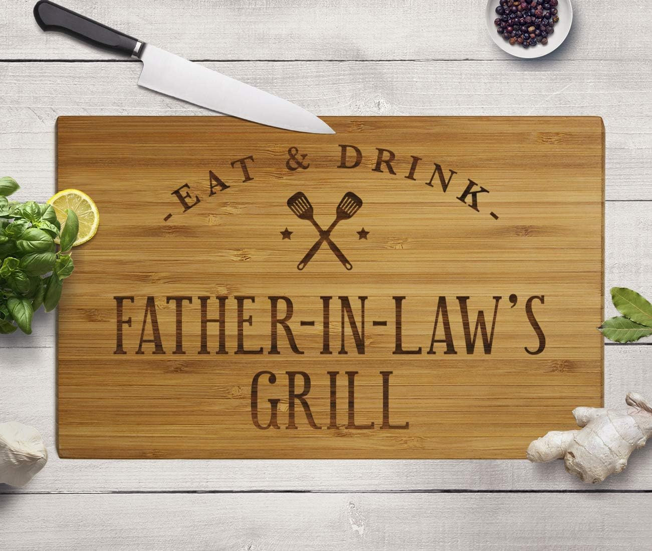 Andaz Press Large Bamboo Wood BBQ Cutting Board Gift, 17.75 x 11-inch, Father-In-Law's Grill, 1-Pack, Laser Engraved Serving Chopping Board Christmas Birthday Chef Kitchen Ideas