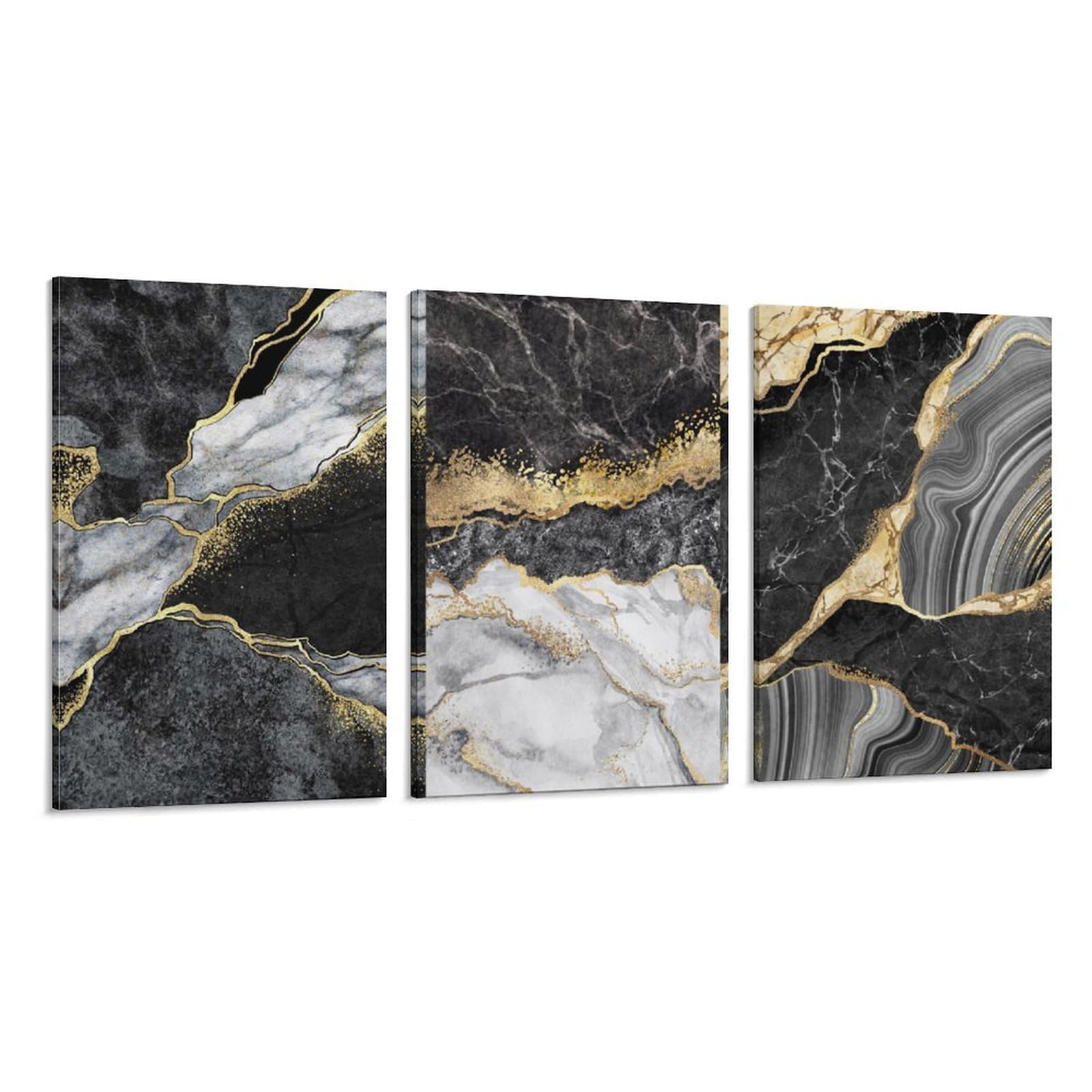 3 Piece Black and White Gold Marble Modern Poster Abstract Print Fashion Wall Art Canvas Family Bedroom Decor Posters (Unframed,08x12inch-3P)