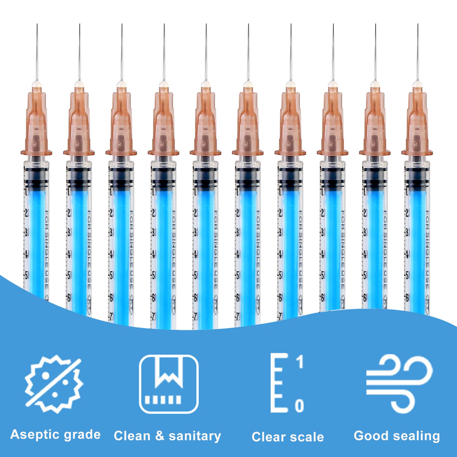 SPORWAY Lot de 100 seringues stériles, seringue en plastique de 1 ML avec aiguilles et embouts, seringue pour colostrum de 1 ML pour le remplissage et la mesure de liquides, alimentation des animaux