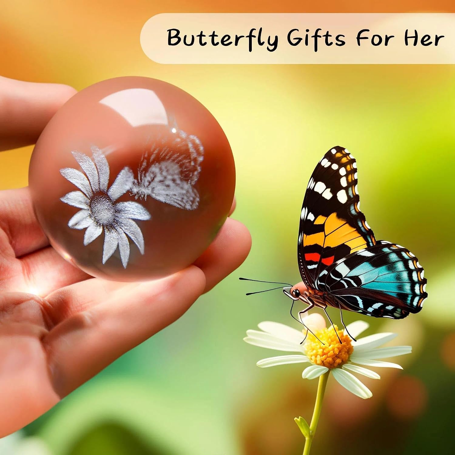 3D Butterfly Crystal Ball 60mm Laser Engraved Decorative Ball with Stand image 5