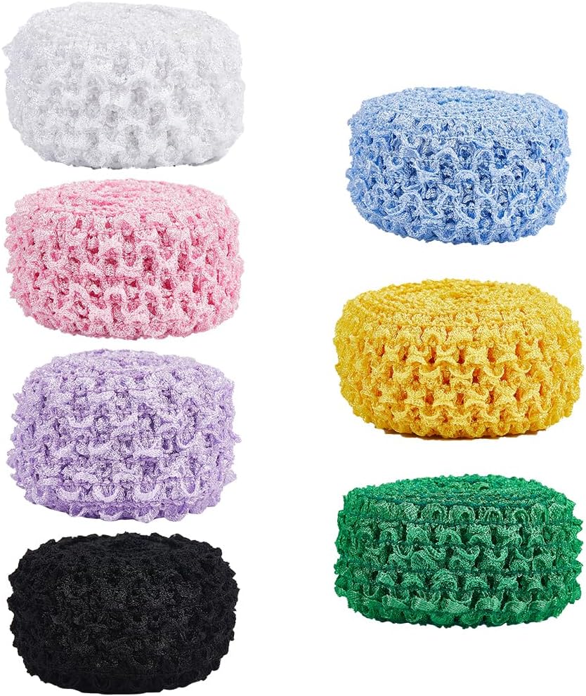 GORGECRAFT 7 Colors 15 Yards Elastic Crochet Headband 1.5" Wide Colorful Crochet Stretch Trim Roll Ribbon Hair Band Green Yellow Pink for Girls Hair Accessory Head Bows Tutus Dresses Gift Wrapping