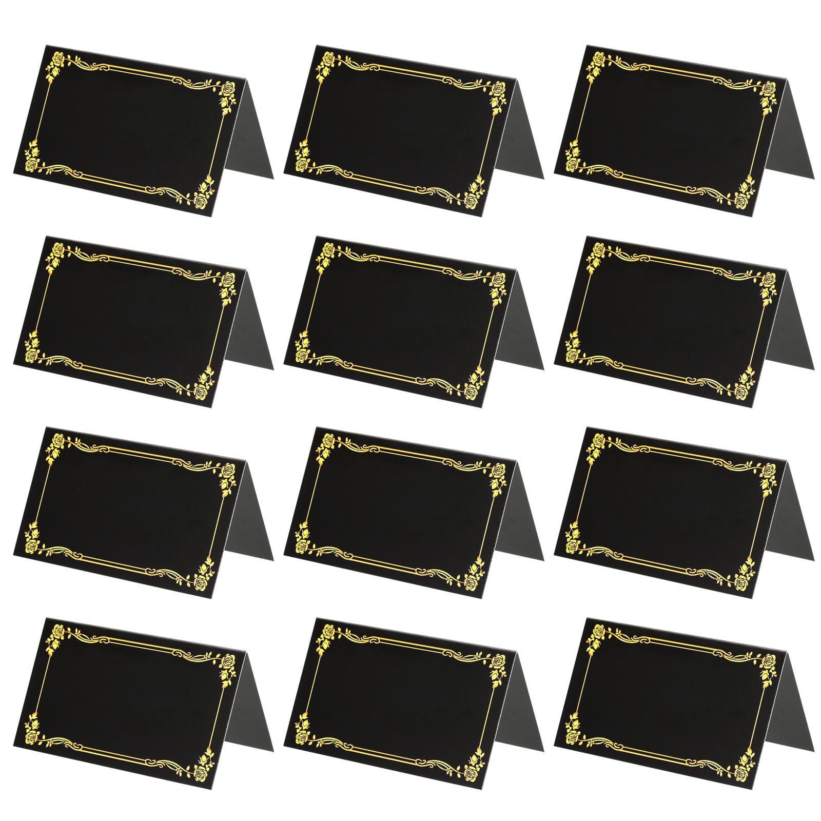 PATIKIL 100 Pack Reserved Table Signs, Gold Edge Printing Tables Tent Blank Card, Black, 10 x 8.5 cm / 3.9 x 3.3 inches