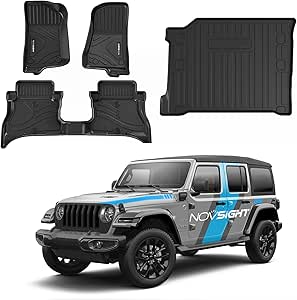 JTYZSM Cargo Mats For 2021-2025 Jeep Wrangler JL 4XE Floor Liners With Trunk Mat All Weather TPE Protector Rear Floor Trunk Liners For 2021 2022 2023