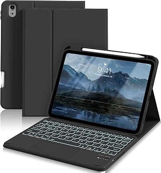for iPad A16 11th 10th Generation Case with Keyboard, 7-Colors Backlit, Folio Cover with Pencil Holder, Multi-Touch Trackpad, Detachable Keyboard for iPad 11/10.9-inch 2025/2022 Black