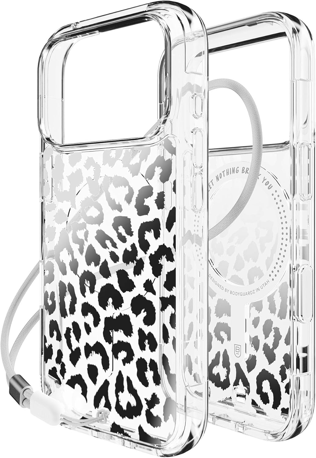 BodyGuardz Accent Compatible with iPhone 17 Pro Case - Crystal Clear Shockproof Cover with 18FT Drop Tested - Compatible with MagSafe - Wireless Charging - Raised Bezel (Chrome Leopard)