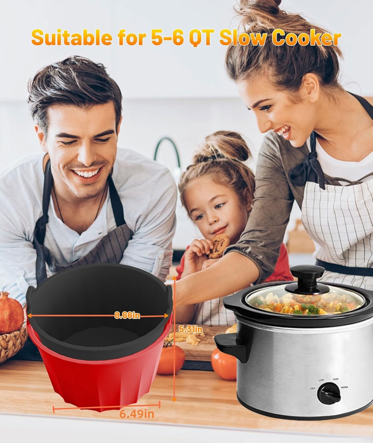 Reusable Slow Cooker Liner - 2pcs Round Leak-proof Silicone Cooking Liner for 5-6 Quart Oval Slow Cookers